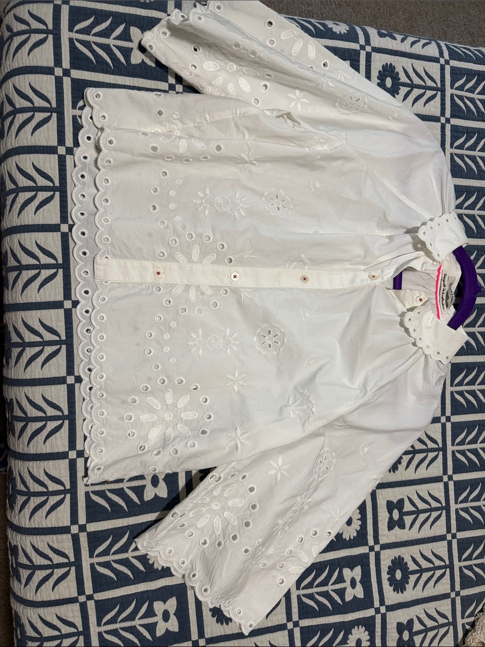Scotch & Soda White Eyelet Button-Up Blouse with Scalloped Collar